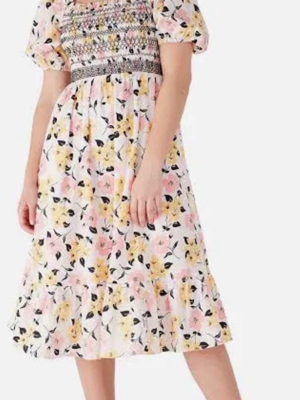 Kate Spade White Floral Midi Dress with Pink & Yellow Flowers XL #63